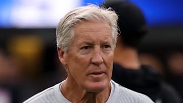 Nov 30, 2025; Inglewood, California, USA; Las Vegas Raiders head coach Pete Carroll before the game at SoFi Stadium. Mandatory Credit: Kiyoshi Mio-Imagn Images