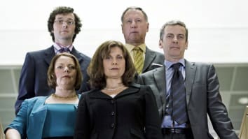 Clockwise from right: Peter Capaldi, Rebecca Front, Joanna Scanlan, Chris Addison, and James Smith star in 'The Thick of It.'