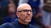 Dallas Mavericks head coach Jason Kidd reacts during the second half against the Washington Wizards.