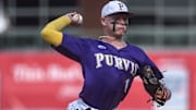 Purvis' Jojo Parker (1) winds the ball during the MHSAA class 6A baseball championships against West Lauderdale  at Trustmark Park in Pearl, Miss., Friday, June 2, 2023.