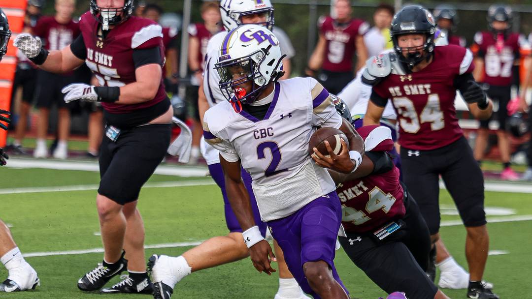 CBC quarterback Daylen Austin-Harvey accounted for seven touchdowns in leading his team to a 59-48 come-from-behind win over De Smet.