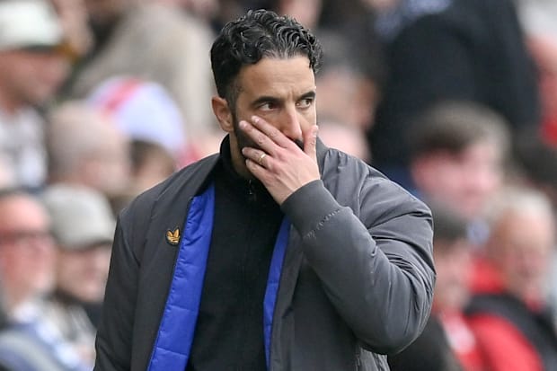 Ruben Amorim looks on with dismay during Man Utd's 3-1 defeat to Brentford.
