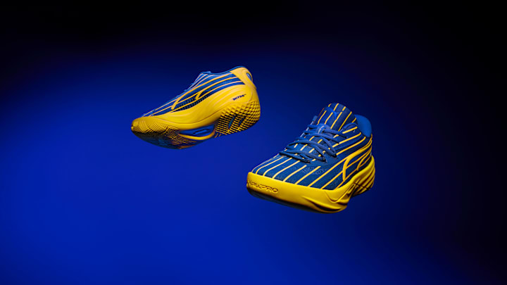 Tyrese Haliburton and PUMA paid homage to the Indiana Pacers uniforms with the All-Pro NITRO "Pinstripes" colorway. Tyrese Haliburton and PUMA paid homage to the Indiana Pacers uniforms with the All-Pro NITRO "Pinstripes" colorway.