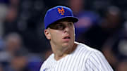 Aug 4, 2025; New York City, New York, USA; New York Mets relief pitcher Ryan Helsley (56) reacts after the top of the tenth inning against the Cleveland Guardians at Citi Field. Mandatory Credit: Brad Penner-Imagn Images