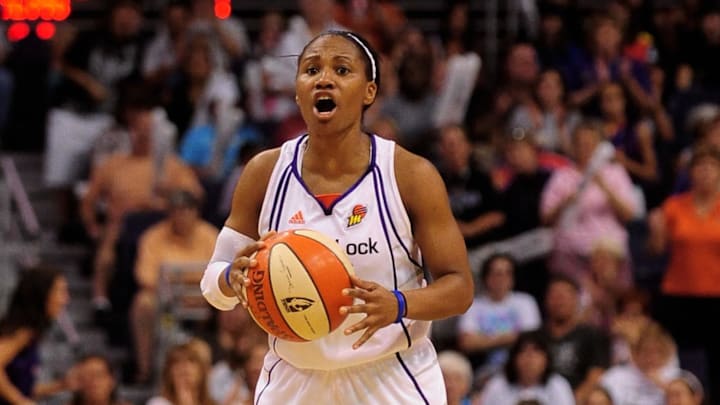 Sep 5, 2010; Phoenix, AZ, USA; Phoenix Mercury guard Temeka Johnson (2) reacts on the court against the Seattle Storm during the first half in game two of the Western Conference Finals in the 2010 WNBA Playoffs at US Airways Center.  The Storm defeated the Mercury 91-88.  Mandatory Credit: Jennifer Stewart-Imagn Images