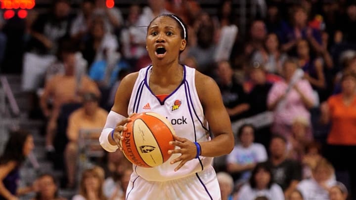 Sep 5, 2010; Phoenix, AZ, USA; Phoenix Mercury guard Temeka Johnson (2) reacts on the court against the Seattle Storm during the first half in game two of the Western Conference Finals in the 2010 WNBA Playoffs at US Airways Center.  The Storm defeated the Mercury 91-88.  Mandatory Credit: Jennifer Stewart-Imagn Images