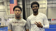 Incoming Gophers freshman RB Grant Washington (left) working out with Shedeur Sanders (right).