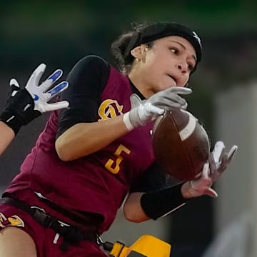 Cardinal Newman junior wide receiver Naiomi Hayeems was called the best receiver Acalanes coach Mike Ivankovich has ever seen in flag football after the Cardinals 34-6 North Coast Section Division 2 win over Acalanes Thursday (Nov. 6) at Clayton Valley Charter High School.