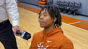 Texas Longhorns guard Tre Johnson meeting with the media on Selection Sunday.