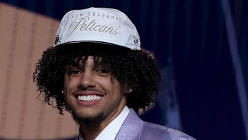 Asa Newell with NBA commissioner Adam Silver after being drafted by the New Orleans Pelicans in the 2025 NBA Draft.