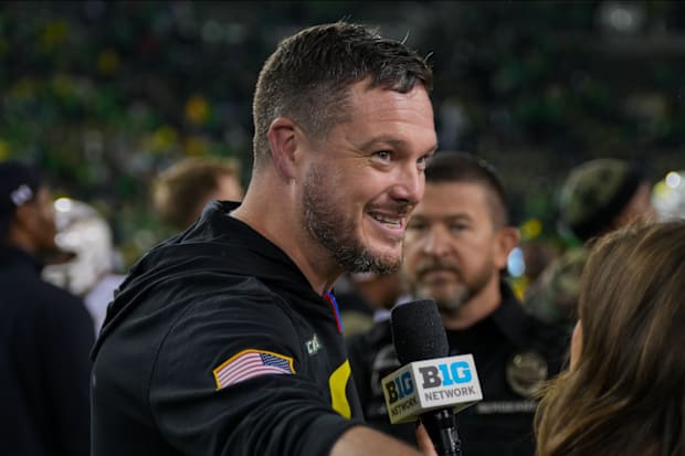 Rutgers coach greg schiano Autzen Stadium Oregon Ducks Dan Lanning College Football dante moore NIL name image likeness rich