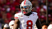 Ohio State Buckeyes linebacker Arvell Reese reacts during the game against the Wisconsin Badgers.