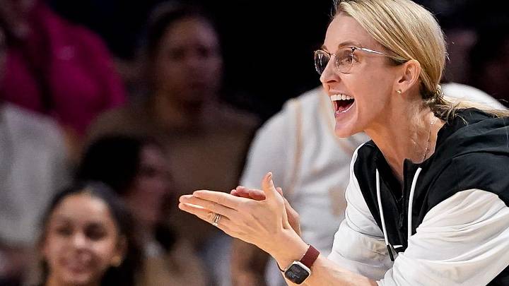 Vanderbilt head coach Shea Ralph works with her team against the South Carolina during the second quarter at Memorial Gym in Nashville, Tenn., Sunday, Feb. 23, 2025.
