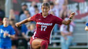 Kennedy Ball during the match against Duke. She had the game winning assist off a corner kick against No. 11 BYU. The Razorbacks won 1-0.