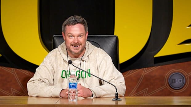 Oregon head coach Dan Lanning speaks during a press availability Thursday, March 13, 2025, at the Hatfield-Dowlin Complex