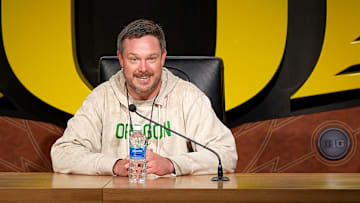 Oregon head coach Dan Lanning speaks during a press availability Thursday, March 13, 2025, at the Hatfield-Dowlin Complex in Eugene, Ore.