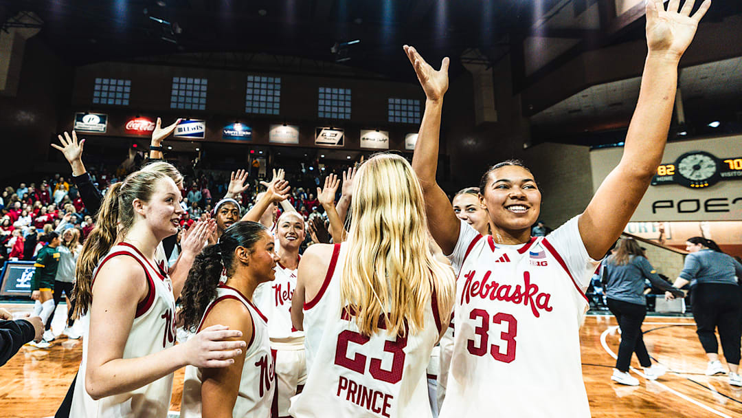 Nebraska players wave to the crowd at the Sanford Pentagon in Sioux Falls, South Dakota, after defeating North Dakota State. Nebraska players wave to the crowd at the Sanford Pentagon in Sioux Falls, South Dakota, after defeating North Dakota State.