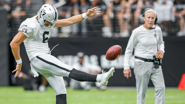 Las Vegas Raiders AJ Cole, and Pete Carroll 