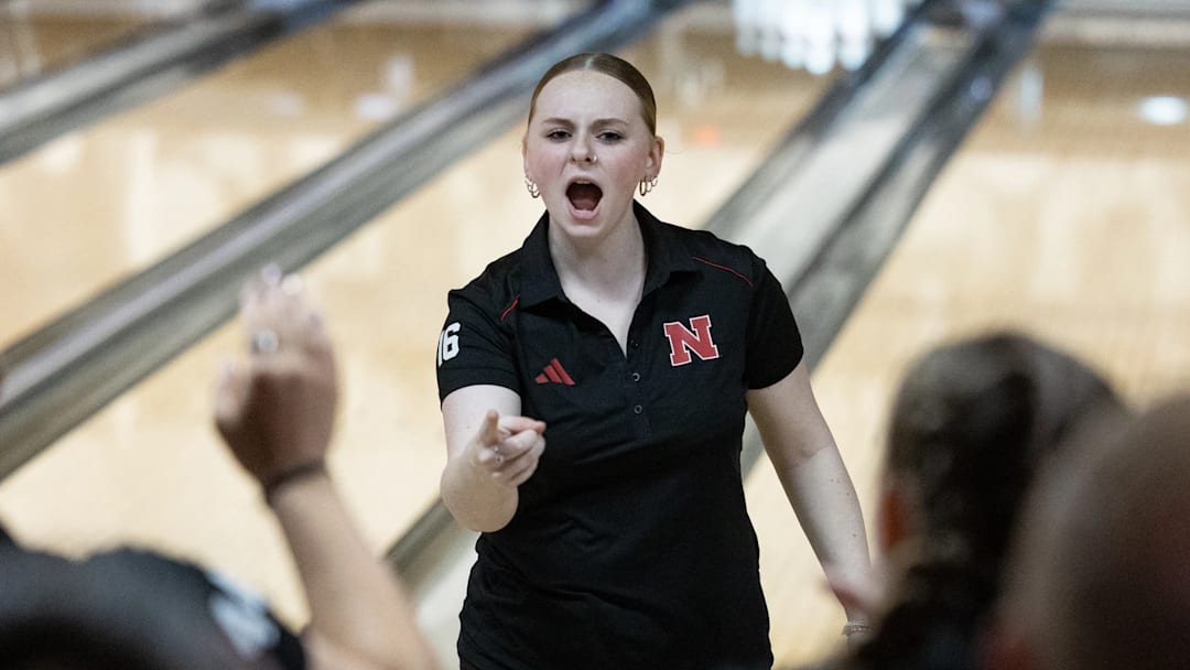 Nebraska bowler Brenna Hartzler celebrates during the Big Red Invitational.
