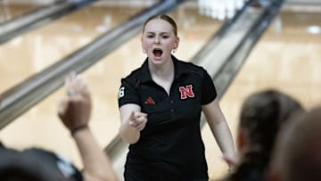 Nebraska bowler Brenna Hartzler celebrates during the Big Red Invitational.