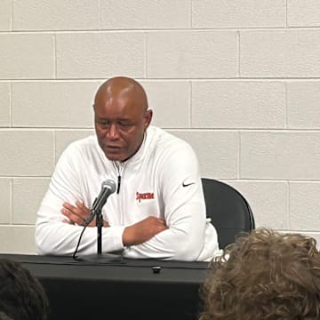 Nov 15, 2025; Philadelphia, Pennsylvania, USA; Syracuse Orange head coach Adrian Autry speaks to the media after Syracuse defeated Drexel. 