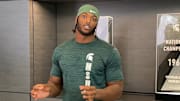 Michigan State defensive end Jalen Thompson speaks to the media on Oct. 22, 2025.