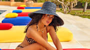 Salma Hayek Pinault was photographed by Ruven Afanador in Mexico. Hat by Eugenia Kim.Swimsuit by Sommer Swim. Necklace by Jacquie Aiche. Toe rings by 