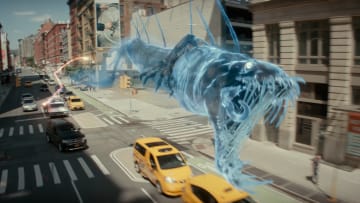 Sewer Dragon Ghost being chased through New York in Columbia Pictures GHOSTBUSTERS: FROZEN EMPIRE.