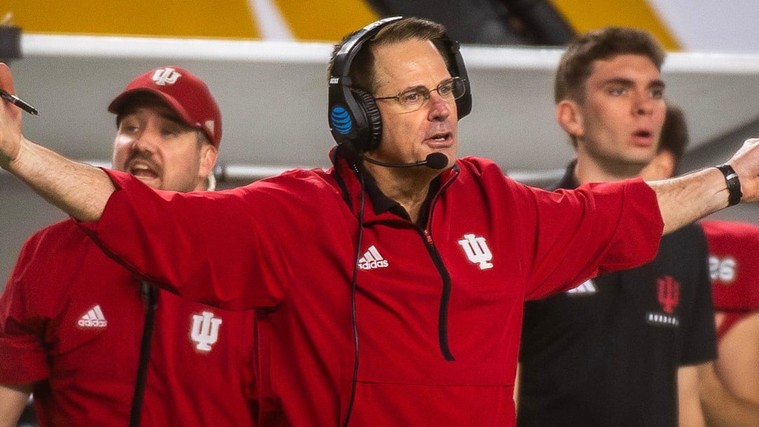 Indiana Head Coach Curt Cignetti questions a call during the College Football Playoff National Championship college football game at Hard Rock Stadium in Miami Gardens on Monday, Jan. 19, 2026.