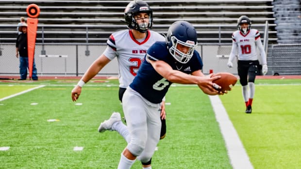 Liberty Christian's Joey Isley scores a touchdown in the Patriots' win over Neah Bay in Everett.