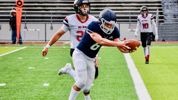 Liberty Christian's Joey Isley scores a touchdown in the Patriots' win over Neah Bay in Everett.