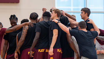 The Gophers men's basketball team during a 2025 summer session. 