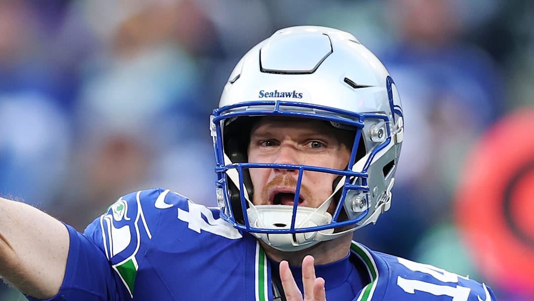 Seattle Seahawks quarterback Sam Darnold throws a pass Seattle Seahawks quarterback Sam Darnold throws a pass