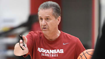 Razorbacks coach John Calipari at practice at the Eddie Sutton Practice Center in Fayetteville, Ark.