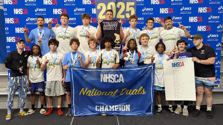 In a thriller, Team Shutt Van Hoven topped Quest School to win the 2025 NHSCA National Duals title in Virginia Beach, Virginia. In a thriller, Team Shutt Van Hoven topped Quest School to win the 2025 NHSCA National Duals title in Virginia Beach, Virginia.