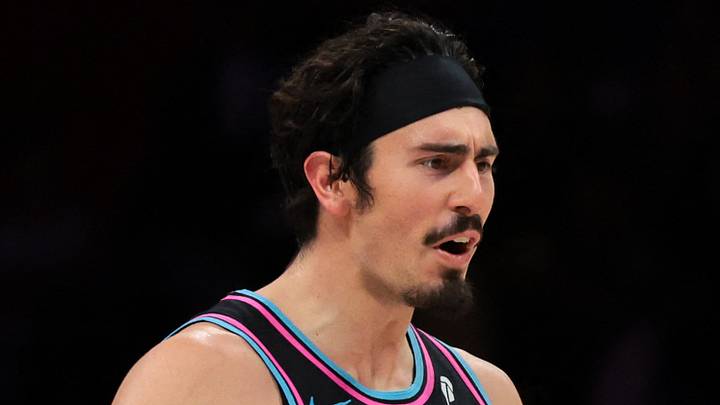 Miami Heat forward Jaime Jaquez Jr. (11) reacts after scoring against the Philadelphia 76ers during the fourth quarter at Kaseya Center on Mar 30, 2026.