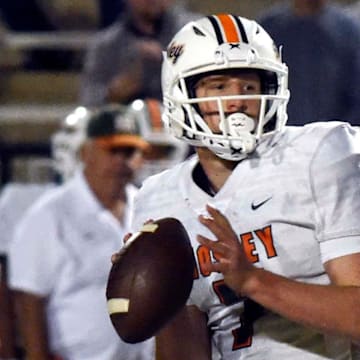 Mosley High School quarterback Sam Freitas looks for an open receiver during a district game against Niceville High School on Thursday, Oct. 27, 2022.

Niceville Mosley Football 5469