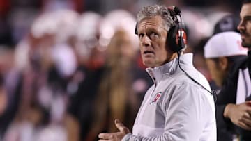 Utah Utes head coach Kyle Whittingham looks on against the TCU Horned Frogs during the second quarter at Rice-Eccles Stadium.