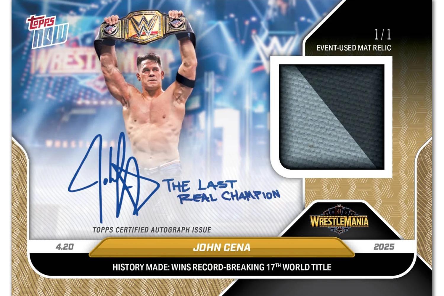 John Cena Record-Setting WWE Championship Win Receives Topps Now Cards