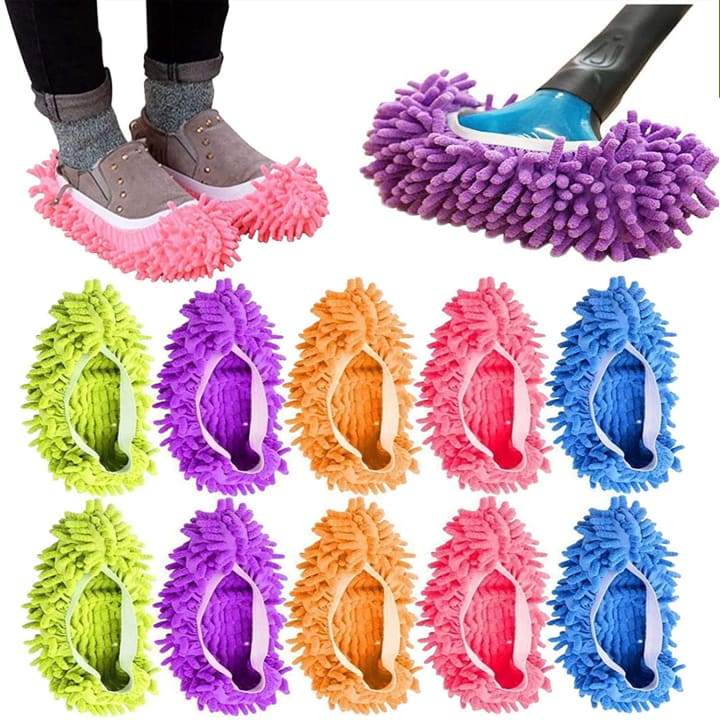 Pairs of mop slippers on a white background.