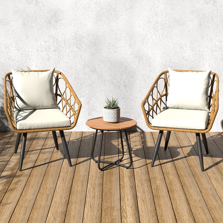 Best early Amazon Basics Prime Day deals: Amazon Basics Outdoor All-Weather 3-Piece Woven Faux Rattan Chair Set With Cushions