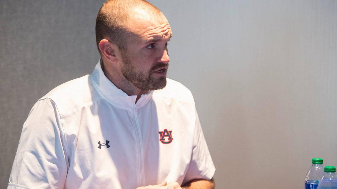 Auburn linebackers coach Josh Aldridge is interviewed at the Woltosz Football Performance Center in Auburn linebackers coach Josh Aldridge is interviewed at the Woltosz Football Performance Center in