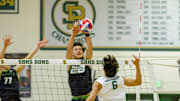 Sage Hill 6-10 outside hitter Jackson Cryst with big block in Sage Hill's five-game win at Santa Barbara for the Southern Section championship last week