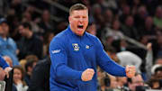 Creighton assistant coach Ryan Miller reacts during the 2022 Big East championship game.
