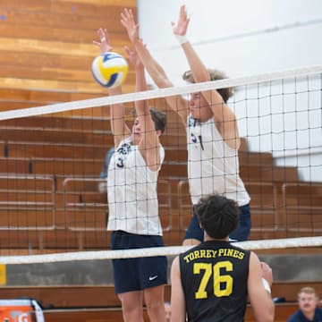 Newport Harbor with a double block on Torrey Pines in a CIF State Southern Region Division 1 quarterfinal win on Tuesday. The Sailors now travels to top seed Mira Costa for a semifinal match on Thursday