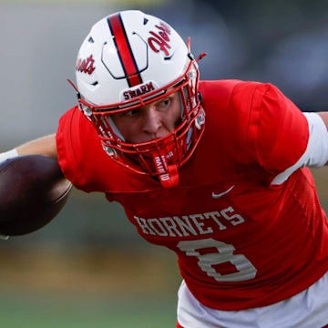 Muenster quarterback Casen Carney had 5 TDs in a win against De Leon on Sept. 25. 