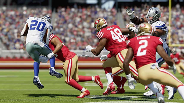 Madden 25 gameplay with the San Francisco 49ers and Dallas Cowboys.