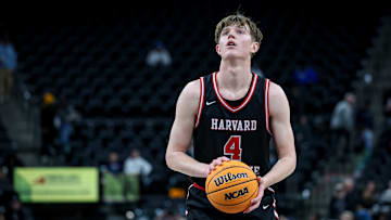 Harvard-Westlake's Nik Khamenia shoots a free throw in a game against St. Francis at the Intuit Dome on Saturday, Feb. 1, 2025.
