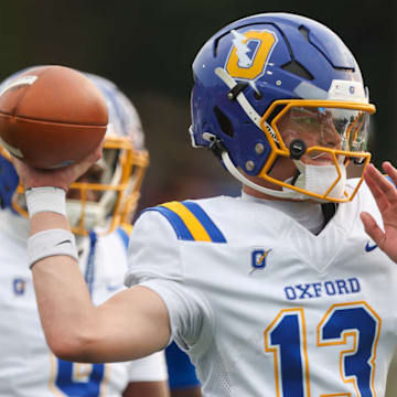 Oxford QB warms up before their game against South Panola on Sept. 5, 2025