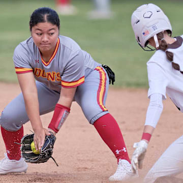 Fourth-ranked Saint Francis (white) during a 6-3 win over Cathedral Catholic at the Carew Softball Classic in Orange County on April 3.